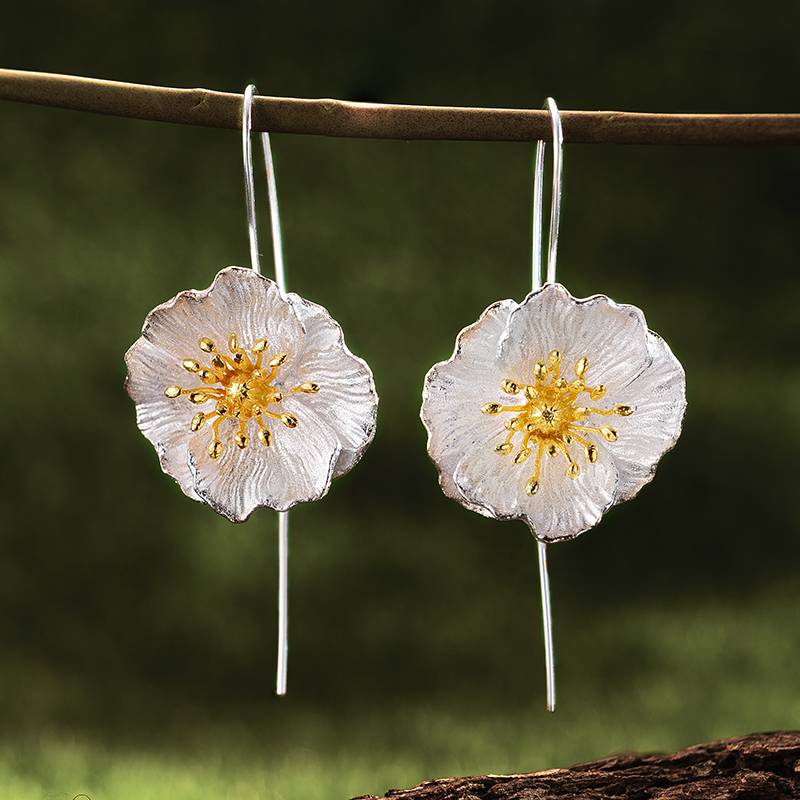 SILVER POPPIES DANGLE EARRINGS Spring Blooms