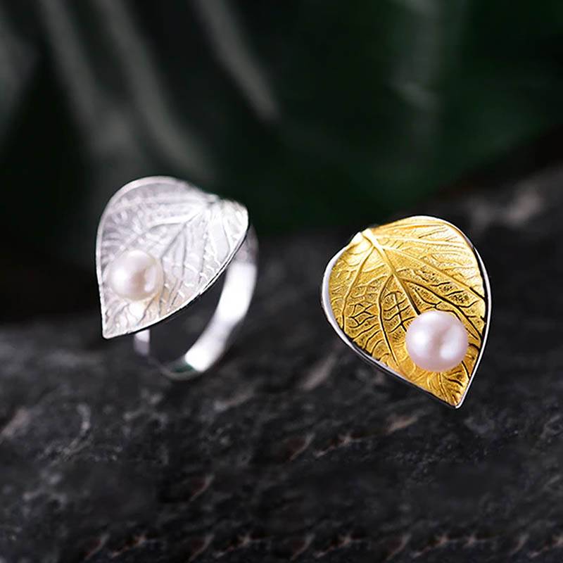 Pearl on sale leaf ring