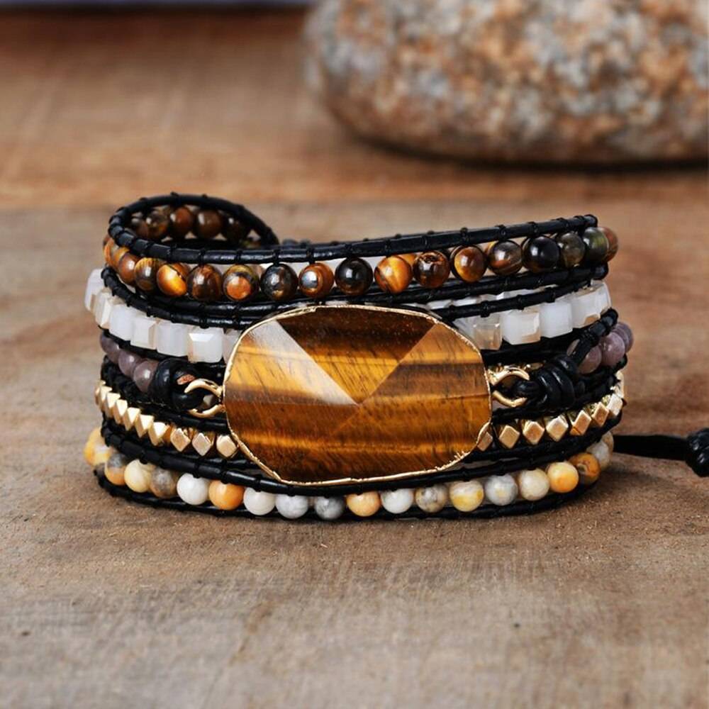 Tiger's Eye Wrap Bracelet front on display