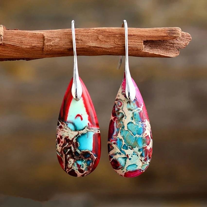 Scarlet Imperial Jasper Teardrop Earrings display main