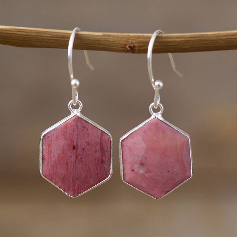 Hexagonal Rhodonite Earrings