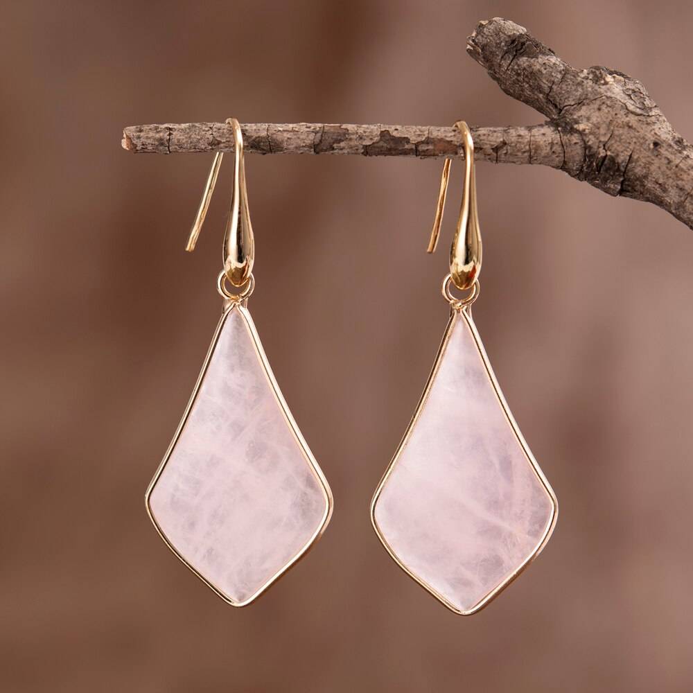 Pink Quartz Rhombus Drop Earrings