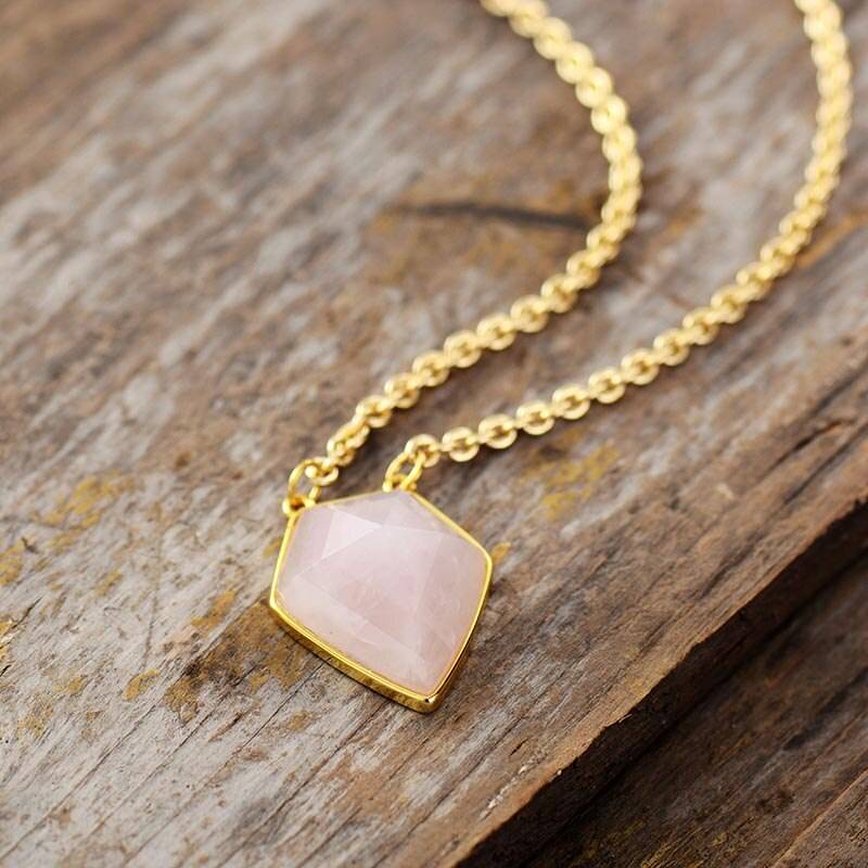 Classic Rose Quartz Necklace display angled