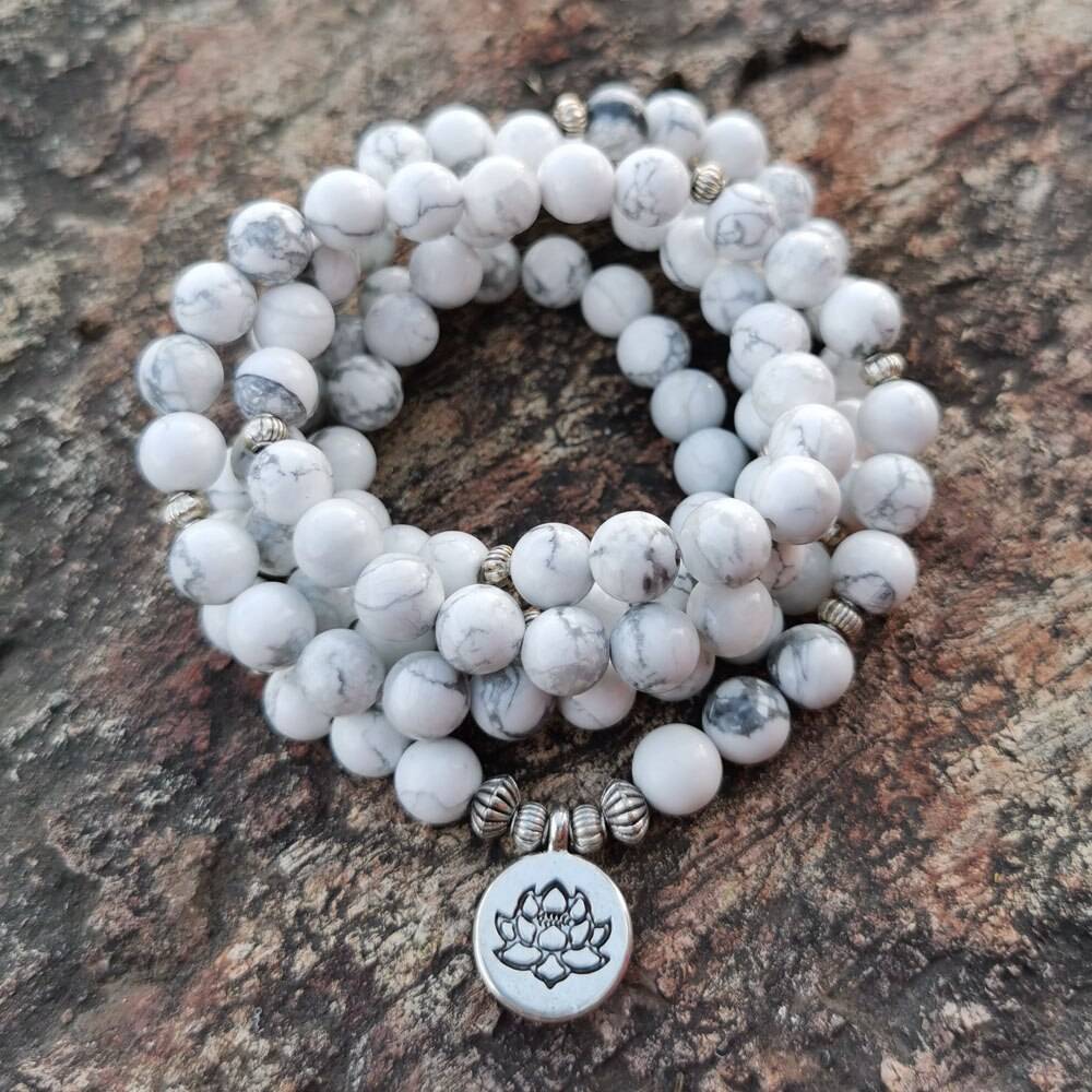 Howlite Stone Mala Prayer Bracelet or Necklace