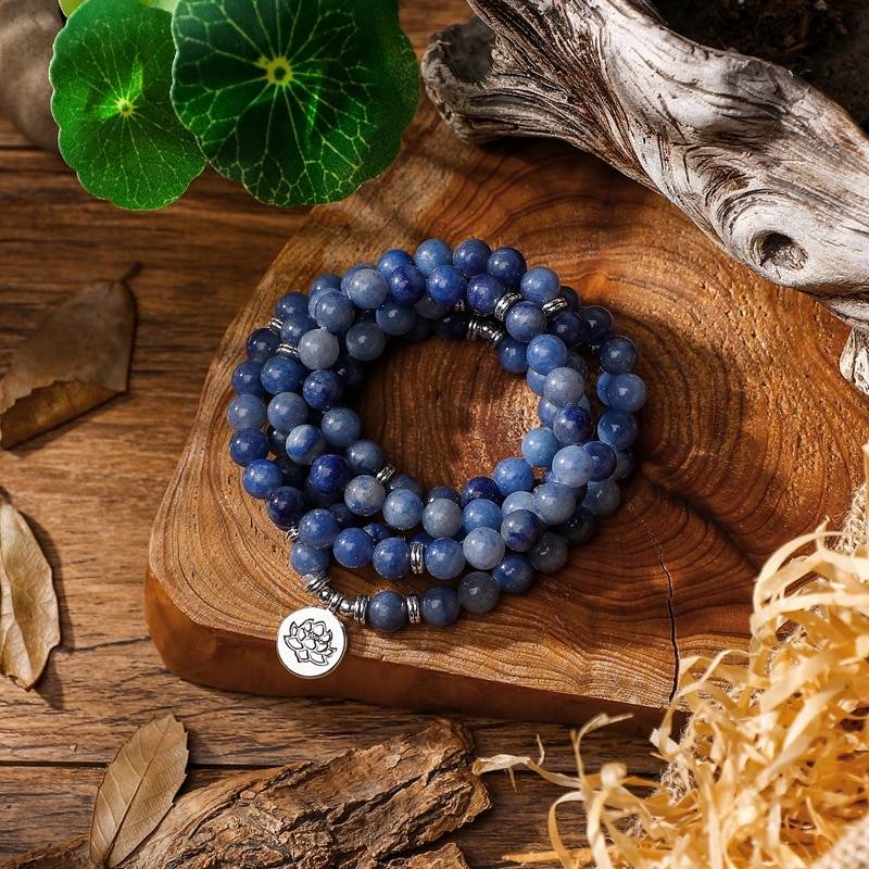 Blue Aventurine Mala Prayer Beads Bracelet or Necklace