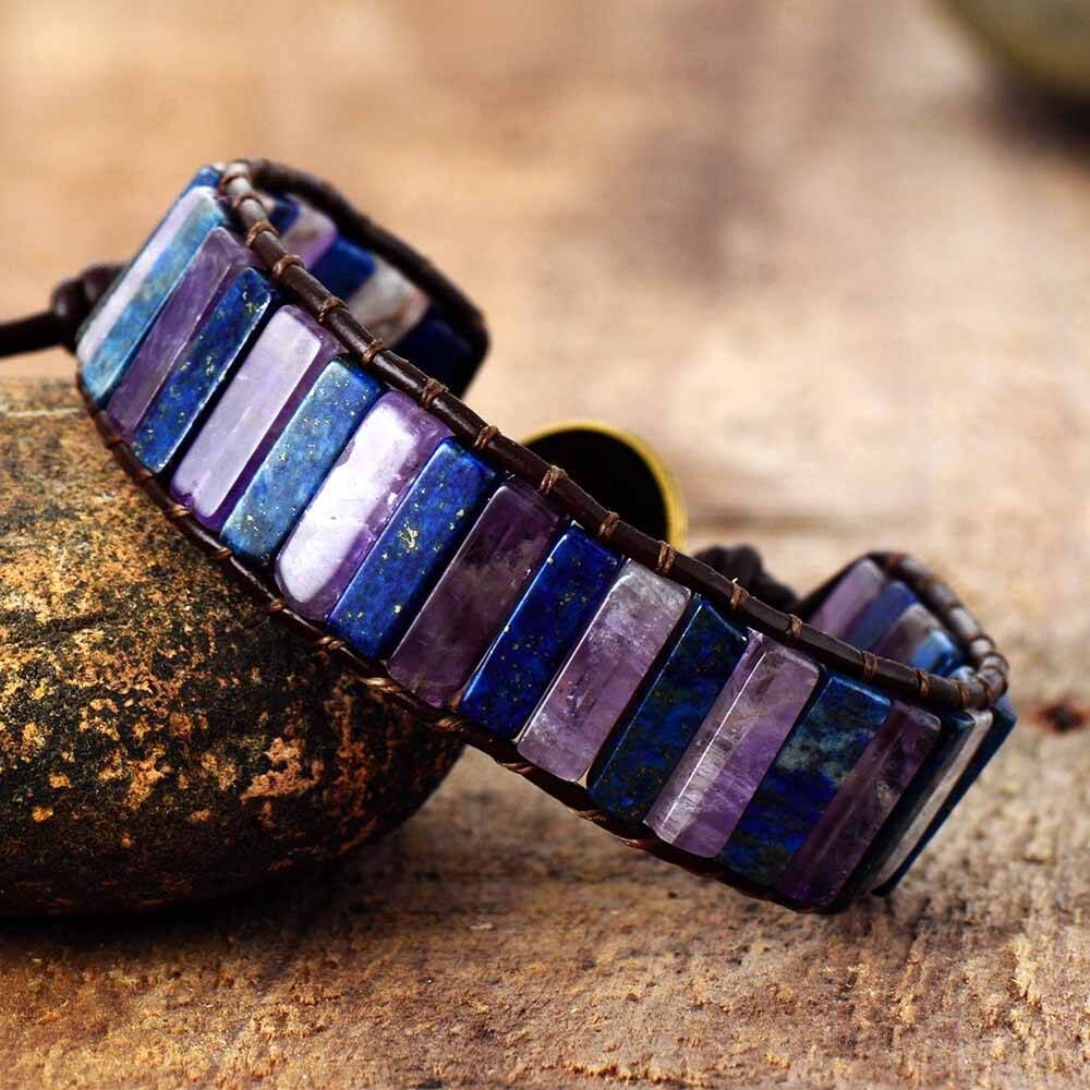 Healing Amethyst and Lapis Bracelet angled