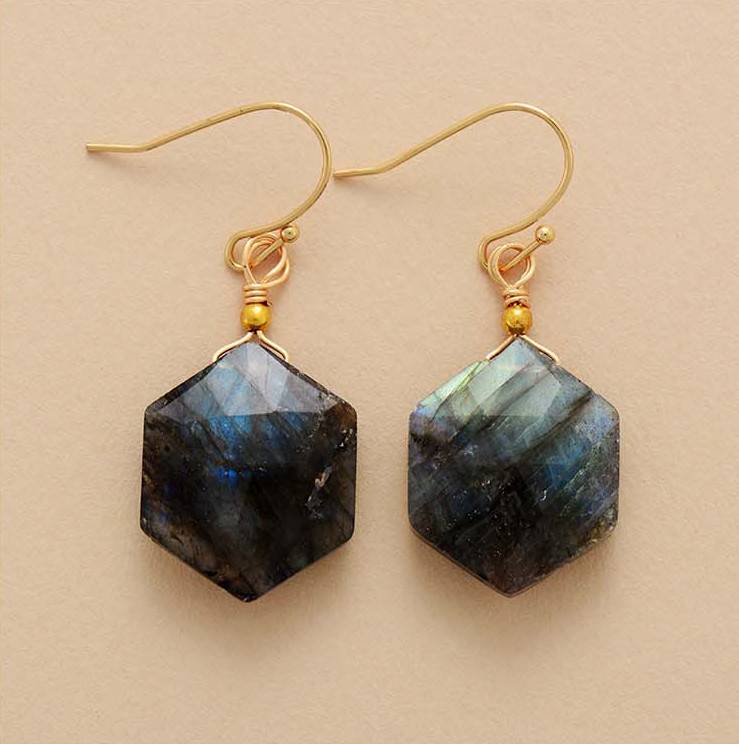 PROTECTION HEXAGONAL LABRADORITE EARRINGS Earrings Gemstones