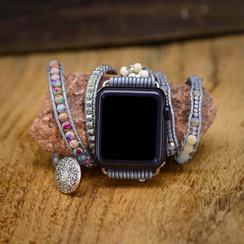 Emperor Stone Bracelet for Apple Watch Band BOHO Crystal Leather Bracelet 5 Wrap Watch Band for Gifts Wholesale Apple Watch Straps